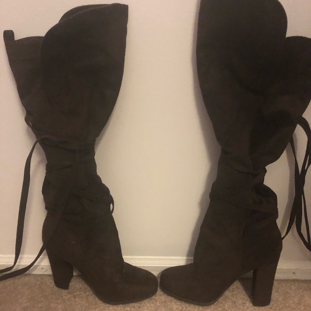 Brown High Heel Suede Boots